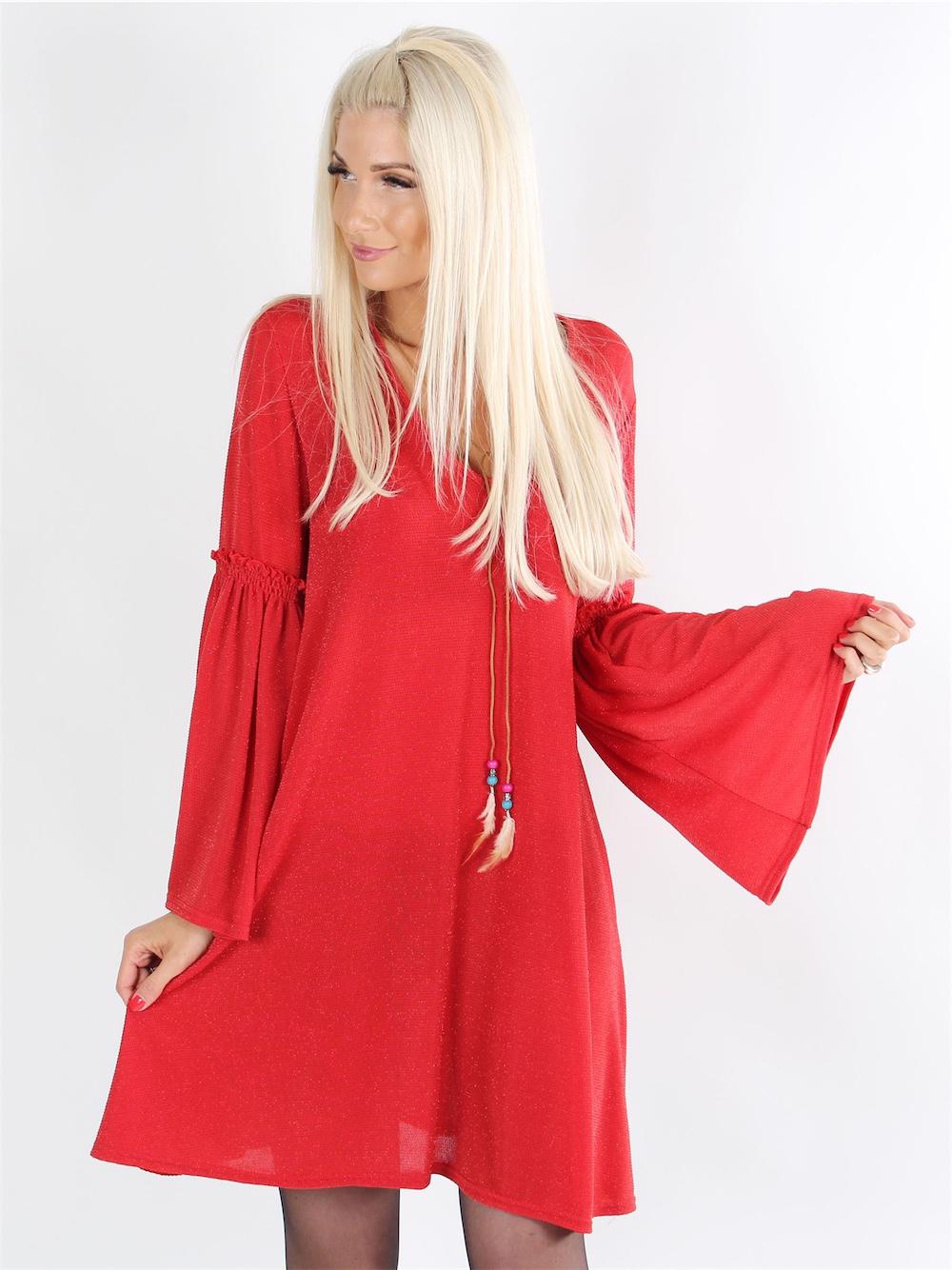 Ariyana Glitter - Elastisk klänning med glittertrådar och vida ärmar